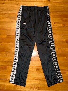 Vintage 90s Kappa Track Pants XL Black Omini Logo Tape Soccer Streetwear